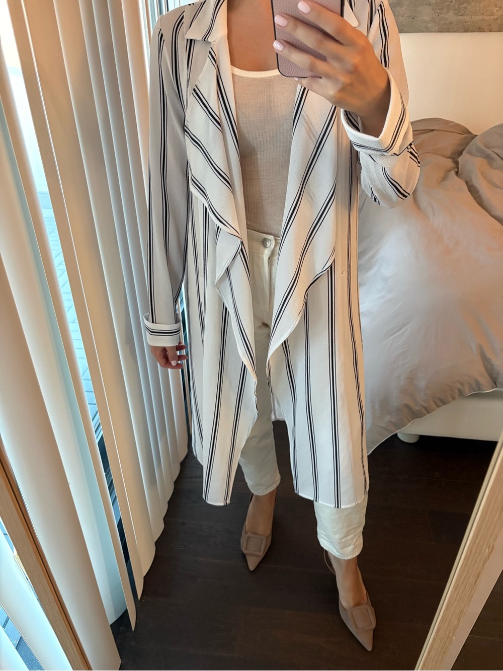 WHITE/NAVY Chic Lightweight Duster F21 Jacket - size small